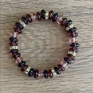 HAND CRAFTED DEEP PURPLE & LAVENDER STRETCH BRACELET Glass Rondelles Beaded